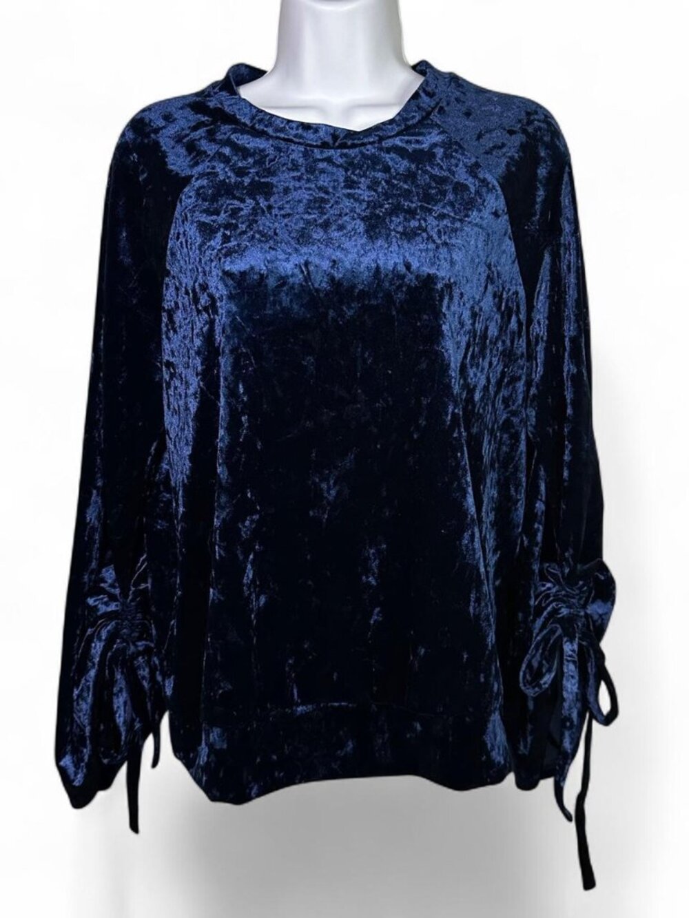 Ro & De Bell Sleeve Oversized Sweater in Blue Crushed Velvet